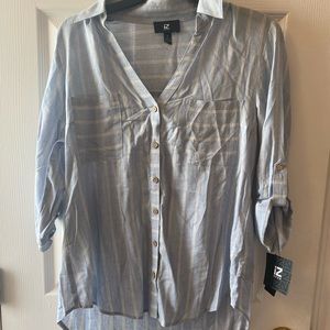 Baby blue and cream striped IZ Byer button down NWT.